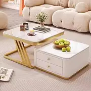 Nesting Coffee Table Set of 2, Modern Minimalist Square Center Table, Glass Nesting Side End Table for Living Room Bedroom, Accent Tea Table with Metal Frame(Bianco)