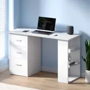 White Computer Desk With 3 Drawers & Shelves 120cm