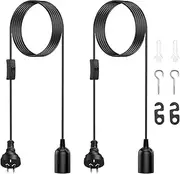 2PCS Salt Lamp Cord Replacement E27 Bulb Cable with Light Switch, 1.8M Plug in Pendant Light Extension Cable Lamp Socket to AC AU Plug Power Cord for Kitchen Bedroom Plant Growth Linear Pendant Light
