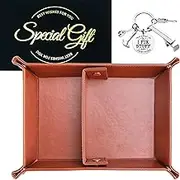 AmiCera Leather Valet Tray for Men, Dad Gifts, Desktop Storage Organiser, Office Gift Sets for Dad, Nightstand Caddy Holder with Removable Dividers, Includes Greeting Cards & Keychains