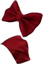 [Zasel] Mens Red Plain Coloured Checkered Bow Tie & Matching Pocket Square Set