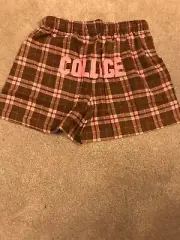 College brown flannel pj jammie lounge shorts comfy size 8-10 NIP