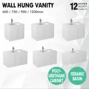 Wall Hung Vanity Polyurethane PVC Cabinet Ceramic Basin Soft Close Door/Drawer