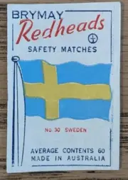 1957 Brymay Redheads Unused Label Flags Around the World #30 Sweden - NM.
