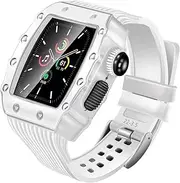 [VEVEL] Metal watch case tempered film For Apple watch 6 5 SE 40mm 44mm Silicone strap three in one For iwatch 8 7 41mm 45mm Modified band