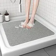 Square Shower Mat, Non Slip Anti Mould Bath Mat 80 x cm, Loofah Mats for Inside Shower, Washable with Drain, Quick Dry Bathroom Floor, Bathtub Elderly (Grey)
