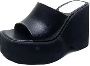[Gikleihwy] Women's Platform Wedge Flat Slippers Classic Comfortable Slip On Fish Mouth Open Toe Mules Sandals Summer Casual Backless Anti Slip Walk Shoe for Ladies
