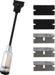 Ziciner 12 Inch Long Reach Extension Scraper, Multi-Purpose Auto Long Sticker Scraper with 3PCS Double Edged Plastic Razor Scraper Blades and 3PCS Carbon Steel Razor Scraper Blades (White)