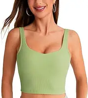 [BAYDI] Women's Sports Bra without Underwire Long Line Bustier Padded Crop Top Ribbed Yoga Fitness Soft Bra with Removable Cups