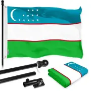 Combo Pack: 6 Ft Tangle Free Spinning Flagpole (Black) & Uzbekistan Flag