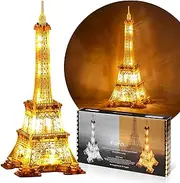 FUNPOLA LED 3D Puzzle 13 inch Eiffel Tower Building Model 3D Architecture Building Model Landmark of Paris at Night 3D Acrylic Puzzle Décor DIY Ornament Nightlight (Gold)