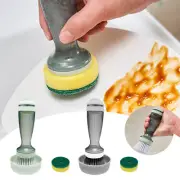 Soap Dispensing Dish Brush With Holder Replaceable Sponge Tips Cleaning Brush