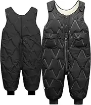 [Happy Cherry] Toddler High Chest Snow Pants Lightweight Puffer Down Ski Pants Snowsuit Overalls for Baby