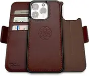 Dreem Fibonacci Compatible with iPhone 14 Pro Wallet case / 2-in-1 Shockproof case and Detachable Vegan Leather Folio, MagSafe Compatible, RFID Protection [Coffee]