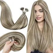 LaaVoo 20" Highlight Remy Hair Extensions Pre bonded Kertain Hair Piano Light Brown Mixed Lightest Blonde Nano Beads Hair Extensions 1g/s