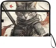YMXFXP Cat Samurai Cool Expandable Filing Folder, 13-Pocket Funny Cute Design with Sticky Labels, A4 Letter Size Document Organizer for Office, School, Boys, Girls