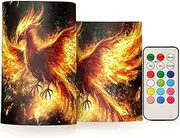 XYMZR Phoenix Fire Black Flameless Candles with Remote Set of 2 - No Batteries Included, 3” Diameter Battery Candles Flickering with Timer, LED Pillar Votive Candles for Outdoor Indoor