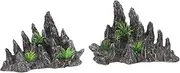 Levemolo Micro Landscape Rockery Fish Tank Decoration Set 2pcs Resin Fake Stones Home and Garden Mini Ornament
