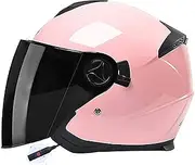 Bluetooth Open Face Helmet,Open-face Motorbike Racing Jet Helmet Adult Offroad Motocross Helmet Double Visor Fashion Personality for Men Women D,54-59CM