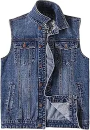 [Bciopll] Plus Size Denim Vest Men Outdoors Multi Pocket Sleevless Jean Jacket Casual Waistcoat Coat