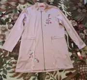 NWT Josie Natori Pink Floral Embroidered Full Zip Drawstring Fleece Lined Robe L