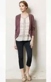 Anthropologie Elevenses Whitby Blazer Jacket Petite 2 Purple Tencel $138 NEW