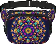 [YANYU] Mandala pattern Print Square Double Layer bag Waist Bag Trendy Pack Travel Bag with Adjustable Bel, Black, One Size