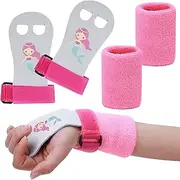 Abeillo 2 Gymnastics Grips Wristbands Sets for Girls Youth, Mermaid Gymnastic Hand Grips Gymnastic Bar Palm Protection and Wrist Support Sports Accessories for Workout and Exercise