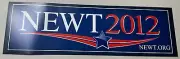 NEWT 2012 for President 10 1/4” x3 1/4” Bumper Sticker