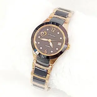 日本TIVOLINA黑色陶瓷玫瑰金不鏽鋼手錶/數字愛心/黑陶瓷錶帶/藍寶石鏡面/特價