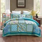 Classic Quilts Aquamarine Traditional Patchwork Cotton Coverlet / Bedspread Set