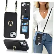 for iPhone 15 Case with Card Holder and iPhone 15 6.1"-(Two Cameras) A-Black