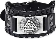 [BOSUGE] Charming Bracelet， Men's Leather Bracelet Gothic Punk Rock Leather Strap Totem of The Viking Genuine Leather Bracelet (Color : Silver) (Color : Silver)