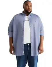 [Tommy Hilfiger] Big and Tall Brushed Dobby Long Sleeve Shirt in Navy