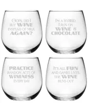Susquehanna Set of Four 16.75oz Random Acts of Wineness Stemless Wine Glasses