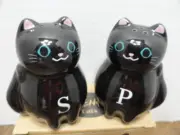 Genki Cats Salt & Pepper Shakers Black New in Box 3" Height