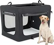 MoNiBloom 36 Inch Collapsible Soft Large Dog Crate, 3 Door Soft Sided Dog Kennel with Chew Proof Mesh Windows, Travel Dog Crate for Outdoor, Black