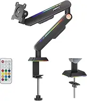 THEARK Single Monitor Mount with Built-in RGB Lights, Adjustable Monitor Arm with USB & Grommet Base, Computer Monitor Stand with LED for 13″–34″ Screens up to 22 lbs, VESA 75x75 or 100x100mm