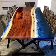 60"x30" Ocean Epoxy Dining Table River Epoxy Walnut Wood Table, Home Patio Decor