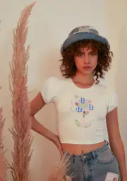 [Dolls Kill x Holly Hobbie] Rain Or Shine Flower Patch Baby Tee