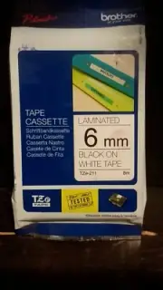 BROTHER P-TOUCH TAPE TZ-211 BLACK ON WHITE 6MM