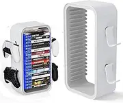 wigmoa OYO-1【40cm】Game Storage Tower Compatible with PS5/ Xbox Series S & X/Switch, Universal Video Games Discs Organizers 18 PCS with 4 Controllers Holder, Game Disk Box Stand. (White/Gray)