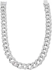 [Folany] 16 Inch Cuban Link Chain, Trendy Cuban Links Necklace for Men Women, Bling Miami Cuban Necklace Diamond Chain Hip Hop Necklace