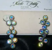 "KIRKS FOLLY NEW/SIGNED "BEAUTIFUL BUBBLELICIOUS AB RHINESTONE PIERCED EARRINGS"