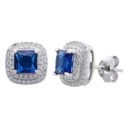 Bevilles Blue Sapphire Cubic Zirconia Earrings in Sterling Silver Stud