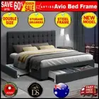 Artiss Bed Frame Double Full Size Base Mattress With Storage Drawer Fabric Grey