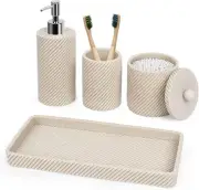 Bathroom Accessories Set 4Pcs-Lotion Soap Dispenser,Toothbrush Holder,Qtip
