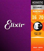 Elixir 11308 Nanoweb 80/20 Bronze Baritone 8-String Guitar Strings 16-70