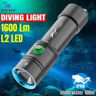 Puteer DV62 水下水肺潛水 L2 LED 手電筒燈便攜式迷你潛水手電筒水下 50m 26650 潛水手電筒