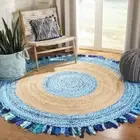 Rug Jute & Cotton Round Rug Braided Style Hemp Carpet Modern Floor Living Rug